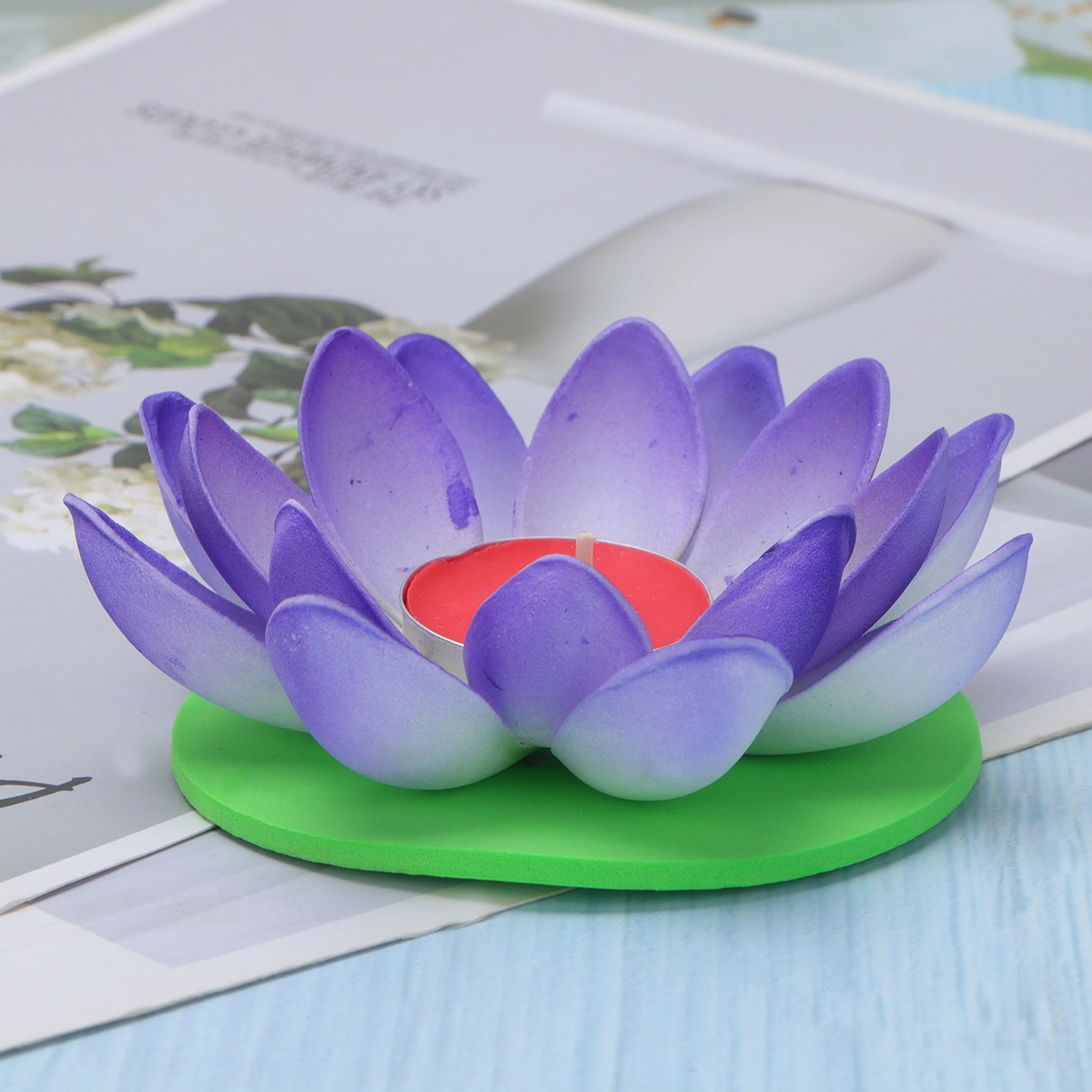 5pcs Candle Light Lotus Shape Candle Light Festive Wishing Lamp Decorative for Home Decor (Blue with Candle)