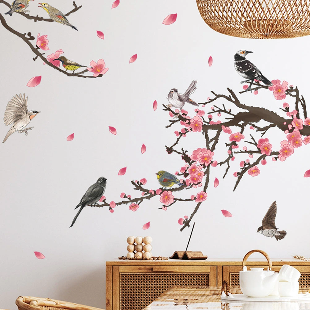 2pcs Flowers Branches Birds Wall Decals Bedroom Wall Stickers Decorative Decals