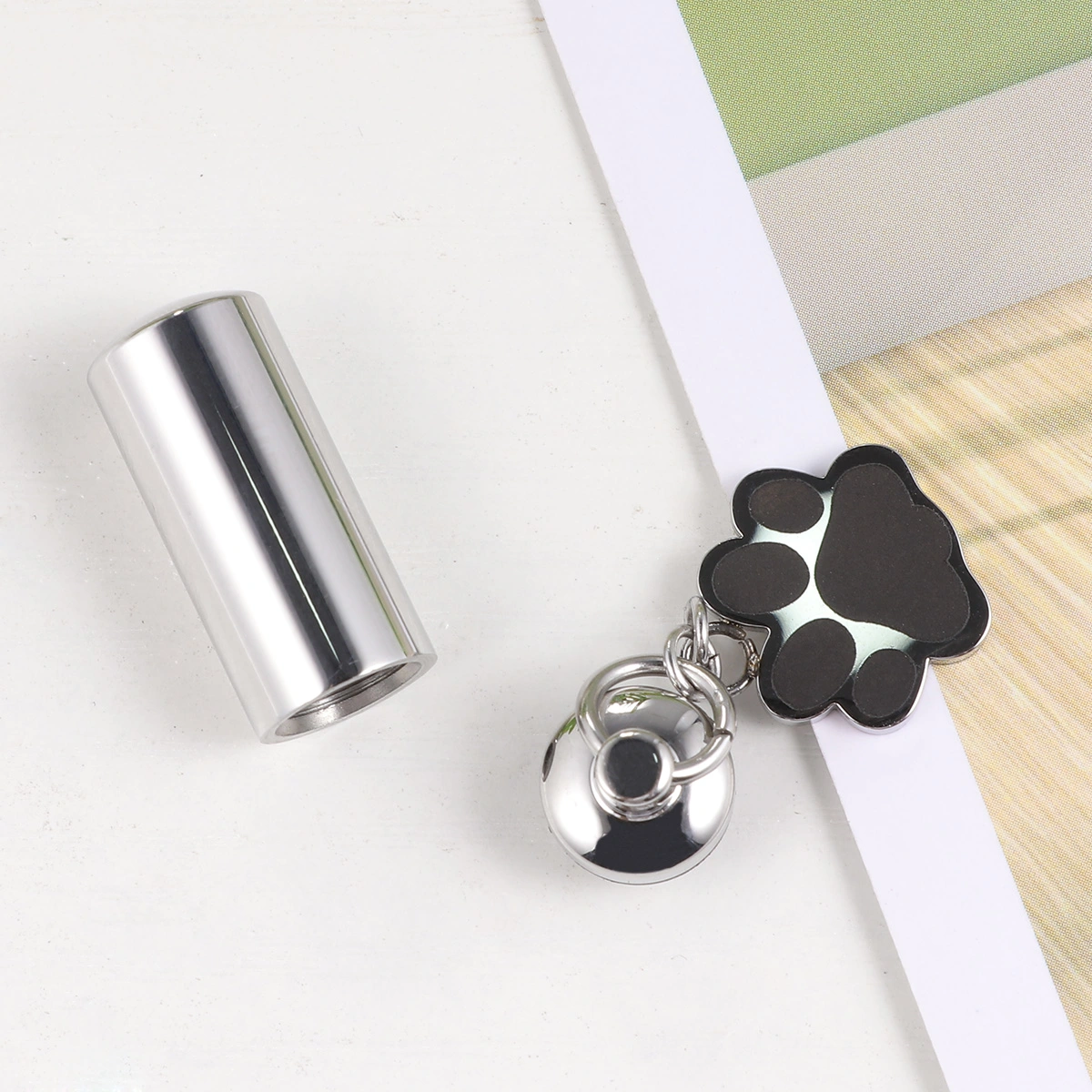 Pet Footprint Column Pendant Cinerary Casket Chain Silver Bottle Necklace for Couple Girls