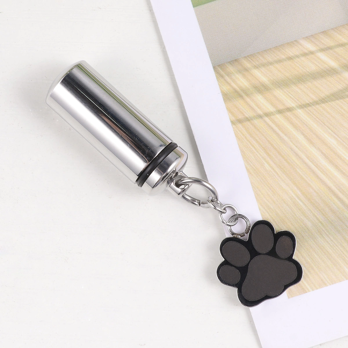 Pet Footprint Column Pendant Cinerary Casket Chain Silver Bottle Necklace for Couple Girls