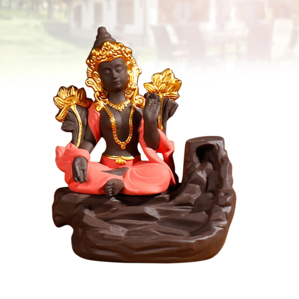 1pc Backflow Incense Burner Aromatherapy Adornment Sakyamuni Statue Purple Sand Incense Rack Holder Crafts (Red)