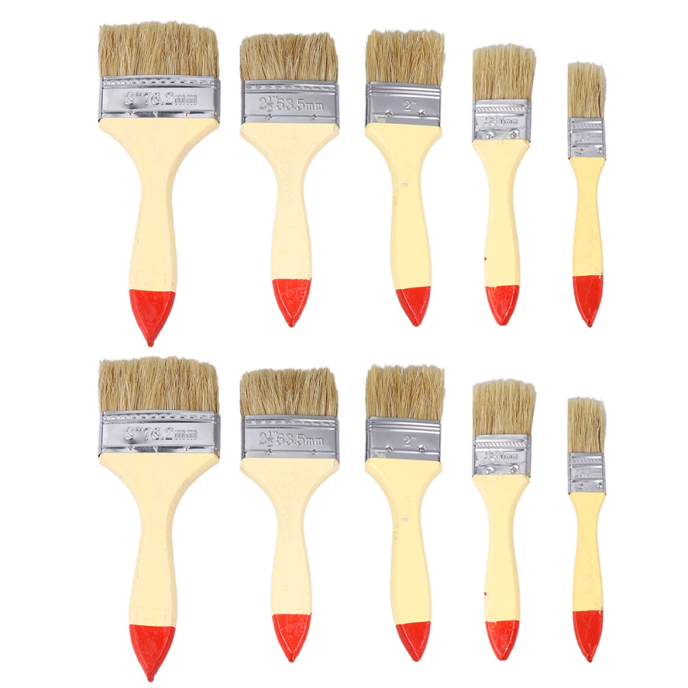 10pcs Wooden Handle Paint Brushes Plastic and Bristle Paintbrush for Wall and Furniture Paint