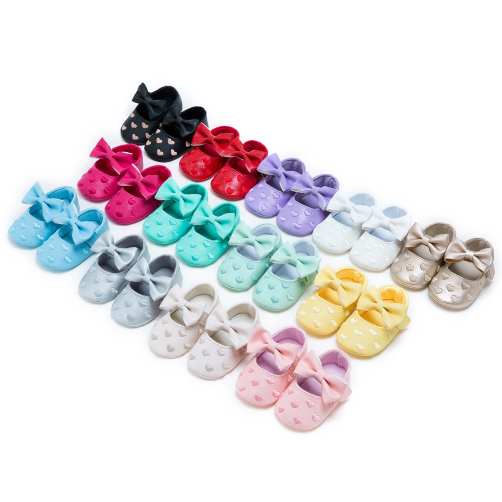 1 Pair Babies Toddler Shoes Heart Pattern Embroidered Bow Baby Shoes Bowknot Prewalker (Black 13cm Length 6US 5UK 22EU 5.109 Inch)