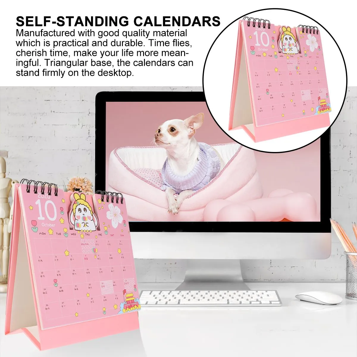 2 Pcs Practical Self-standing Desktop Calendars Meaningful Coil Calendars