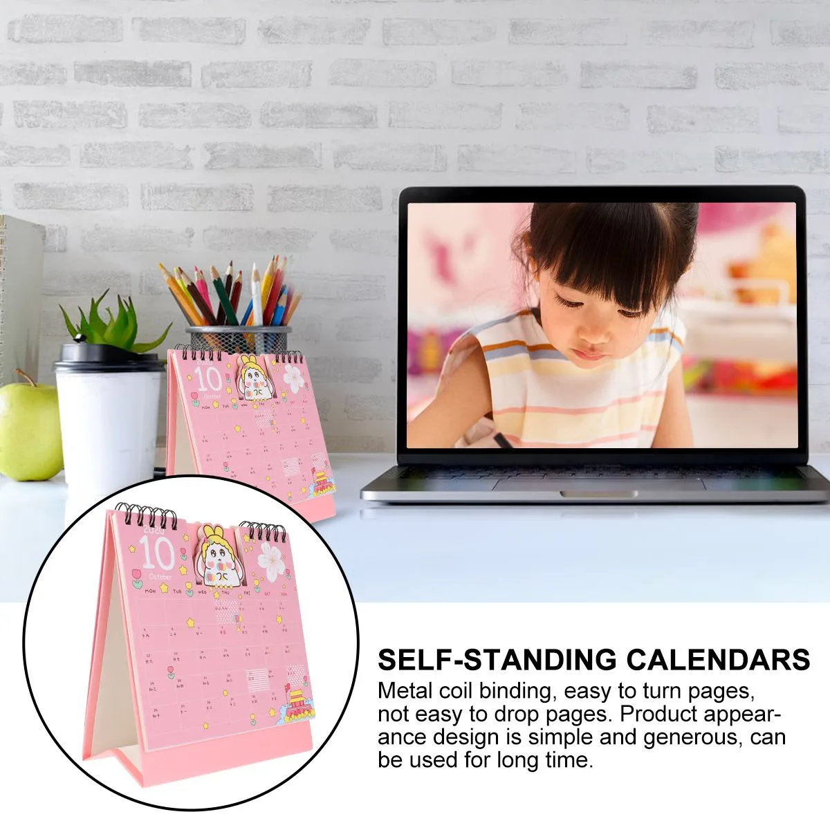 2 Pcs Practical Self-standing Desktop Calendars Meaningful Coil Calendars