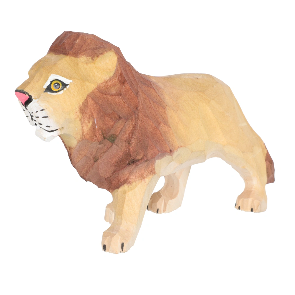 Lion Shape Decor Lion Statue Wood Ornament Home Tabletop Lion Adornment