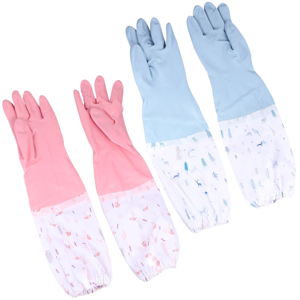 2 Pair Thicken PVC Kitchen Gloves Waterproof Dishwashing Gloves Anti-skid Rubber Long Protective Hands Cover for Home Gardening Shop (Size S, Random Color)