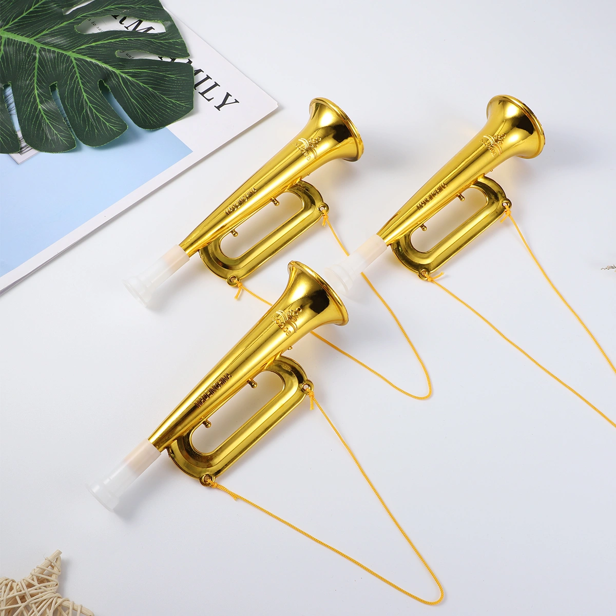 TOYMYTOY 12pcs Plastic Trumpet Noise Maker Kids Toys Cheerleader Football Match Cheering Props Birthday Party Favor Gift (Golden)