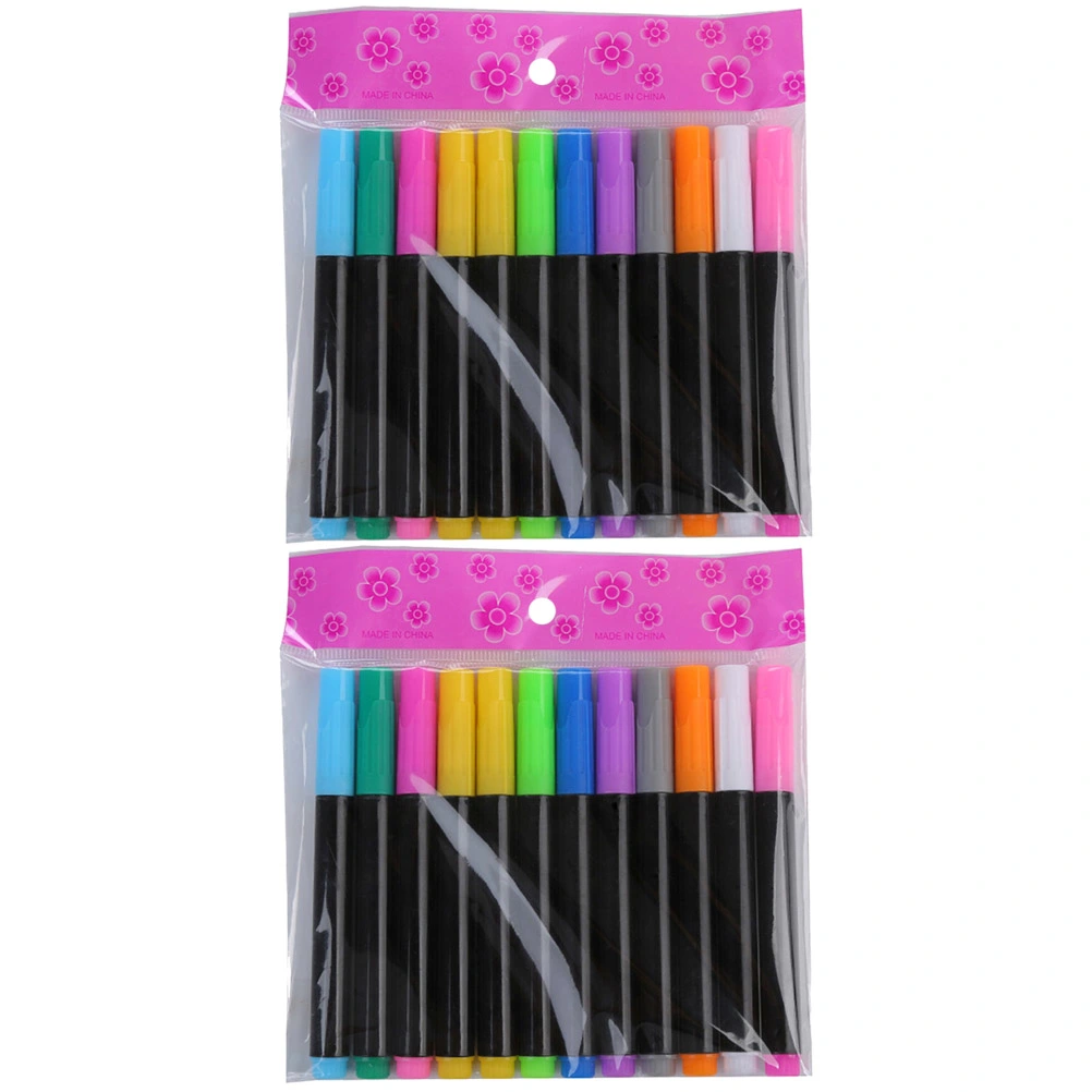 1 Set 2pcs Kids Watercolor Paint Pens Painting Liquid Pen Wipe Traceless Watercolor Pen LED Fluorescent Board Pen 