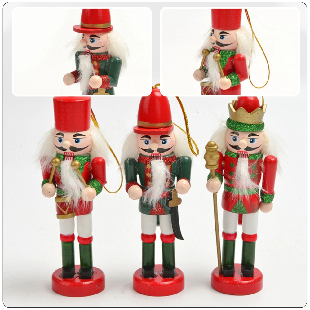 3pcs Christmas Hanging Nutcracker Wooden Nutcracker Ornament Xmas Tabletop Nutcracker