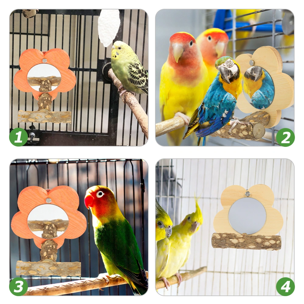 2Pcs Parrot Toy Wooden Bird Perch with Mirror Bird Cage Wood Perch Parrot Training Standing Rack