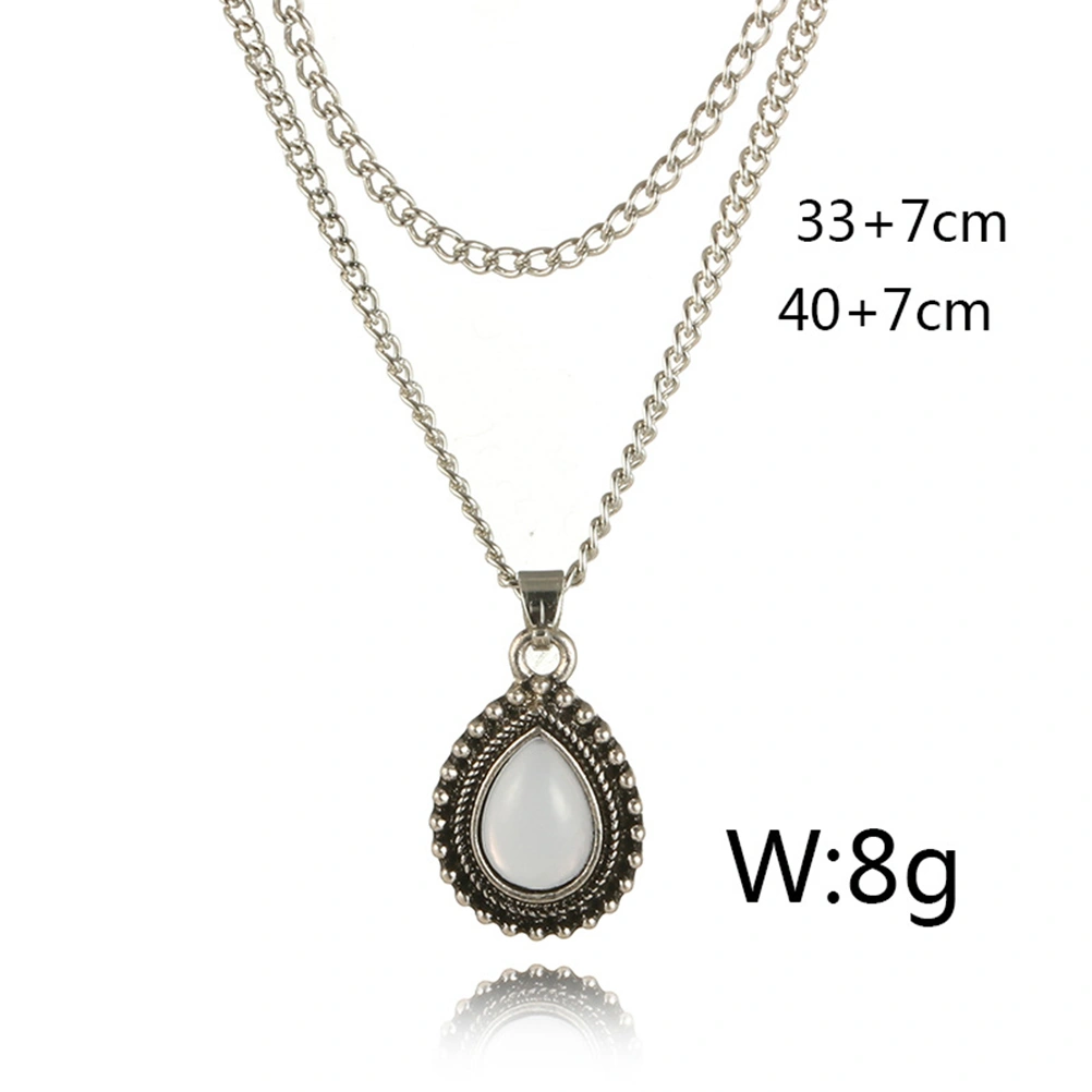 Vintage Waterdrop Shaped Opal Pendant Double Layer Necklace Choker Women Jewelry