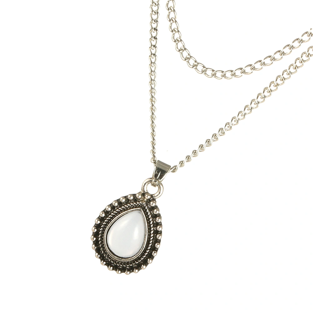 Vintage Waterdrop Shaped Opal Pendant Double Layer Necklace Choker Women Jewelry