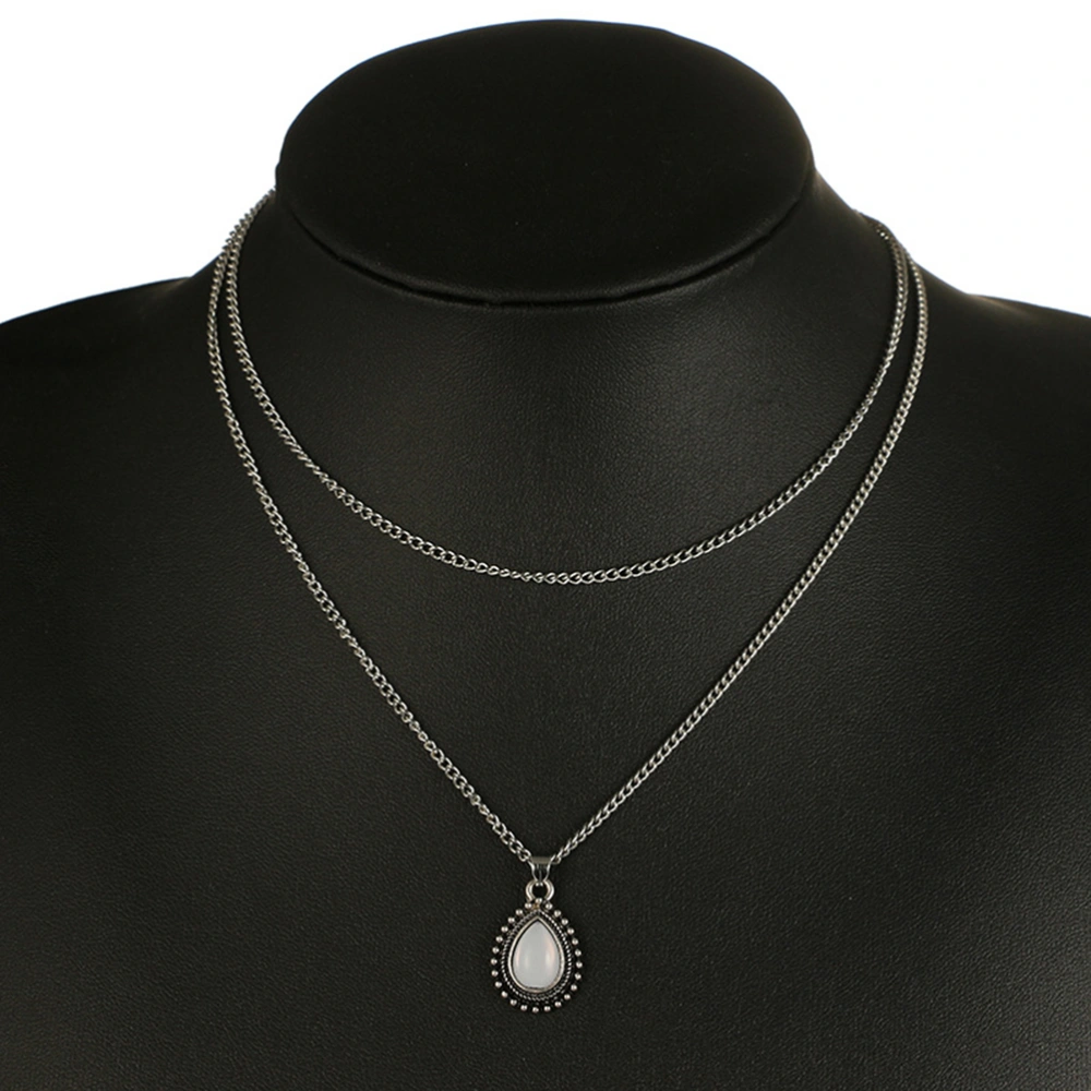 Vintage Waterdrop Shaped Opal Pendant Double Layer Necklace Choker Women Jewelry