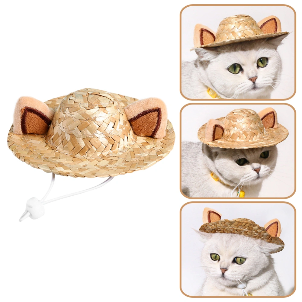 Cat Hat Summer Cat Hat Cat Straw Hat Decorative Cat Hat Cat Ear Design Hat Cool Cat Hat