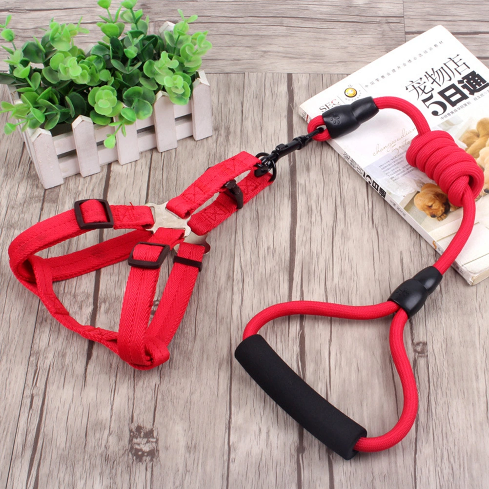 3pcs/set Pet Walking Running Set Harness + Collar + 6mm*120cm Leash with Handle Kit Ajustable for Dog Puppy (Red)