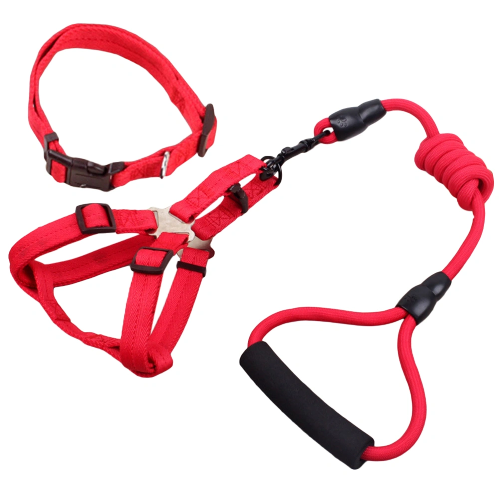 3pcs/set Pet Walking Running Set Harness + Collar + 6mm*120cm Leash with Handle Kit Ajustable for Dog Puppy (Red)