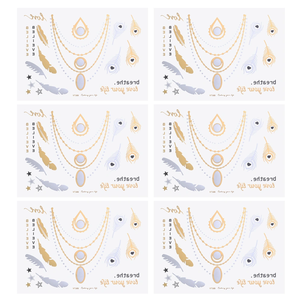 6 Sheets Waterproof Bachelor and Bachelorette Stickers Body Arm Art Temporary Gold and Silver Metallic Tattoos For Single Party Stag Party Favors (VT309)