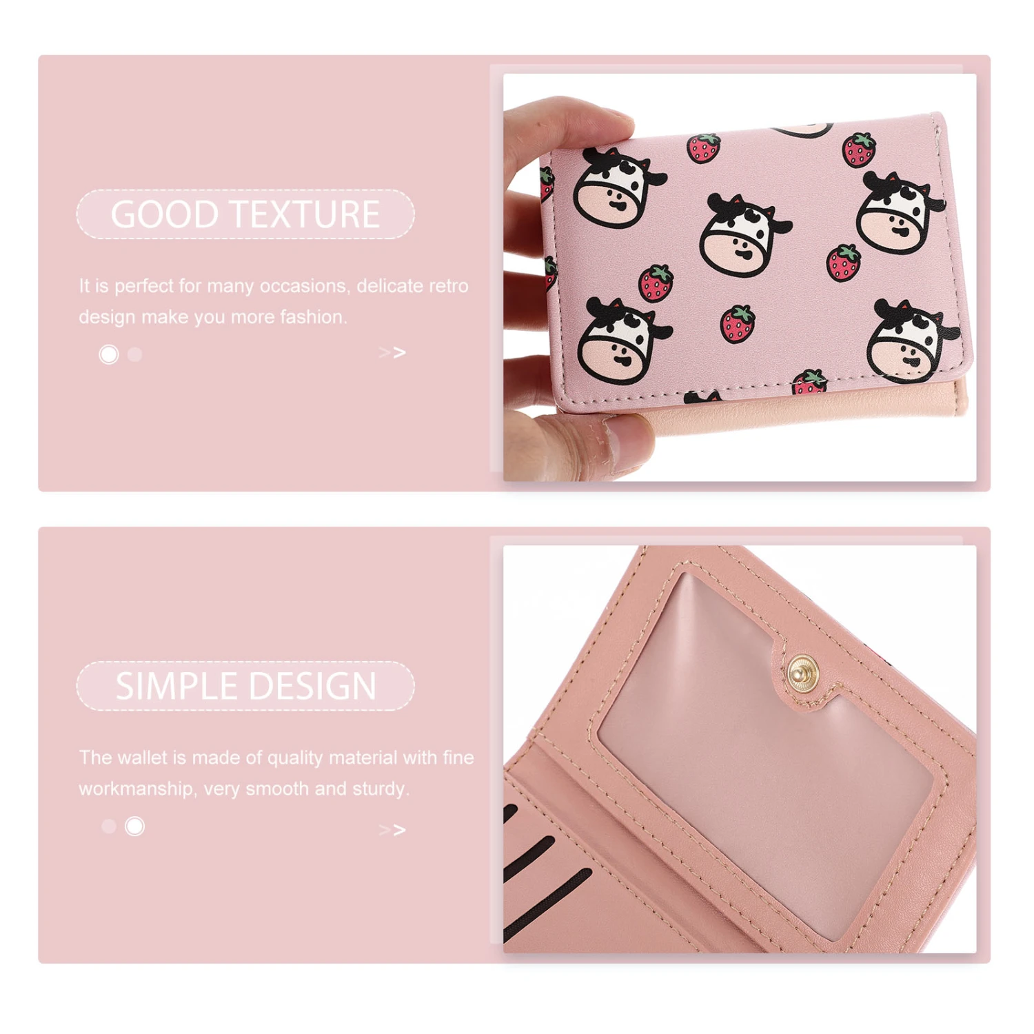 Short Wallet Women Cow Printing Wallet Portable Storage Pouch Three Fold Wallet