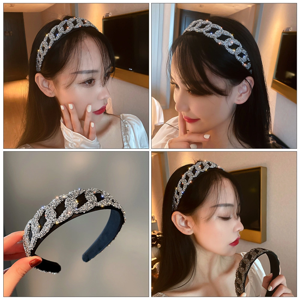 Rhinestone Studded Headband Shining Hair Band Wedding Supply Elastic Hair