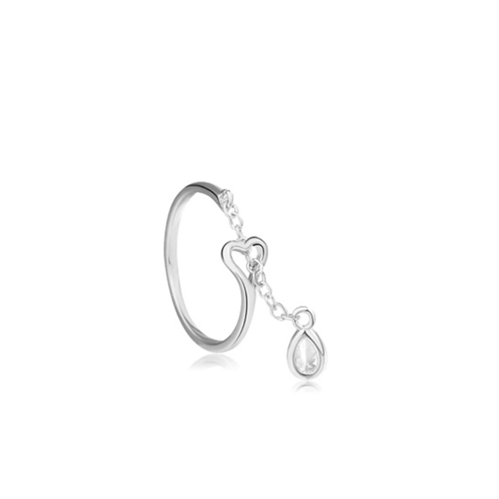 Women Fashion Heart Love with Extension Chain Rings Simple Waterdrop Finger Ring for Christmas Gift