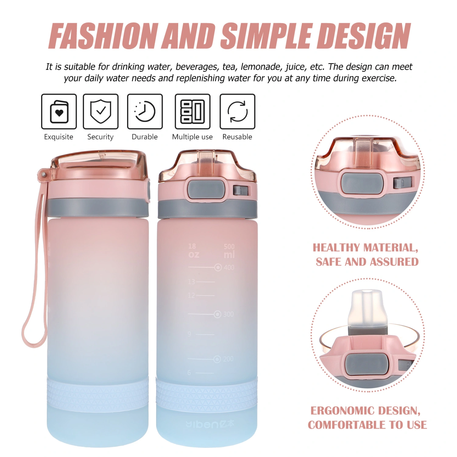 Fitness Sports Water Bottle Portable Water Bottle Outdoor Drink Bottle Household Water Container