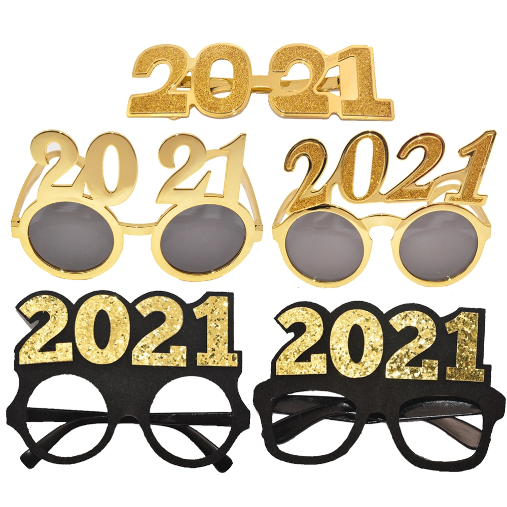 5Pcs 2021 Eyeglass Funny Eyewear New Year's Eve Party Glasses Happy New Year Party Decorative Photo Prop Dancing Party Supplies