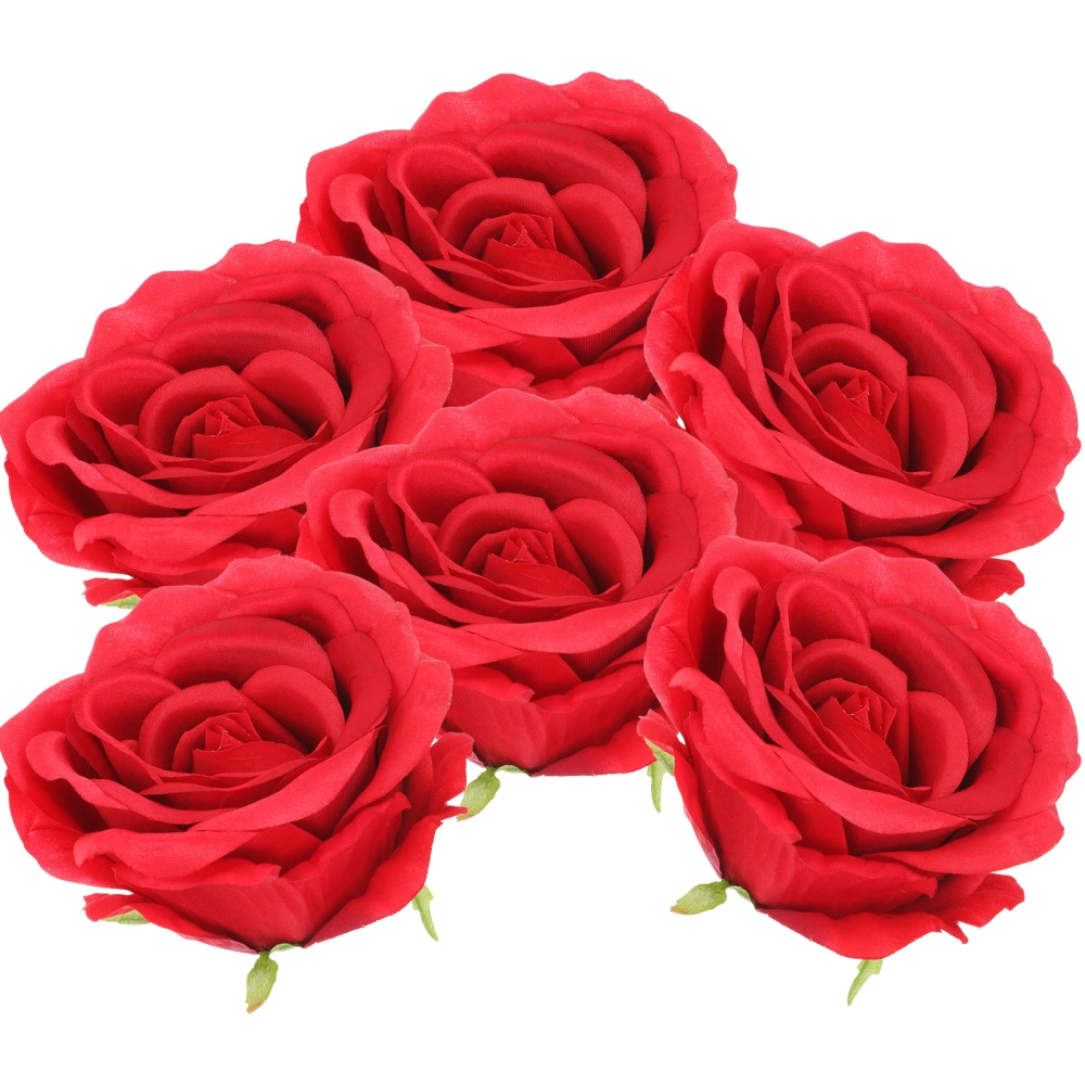 6pcs Artificial Rose Heads Fake Rose Embellishment Party Scene Layout Ornament