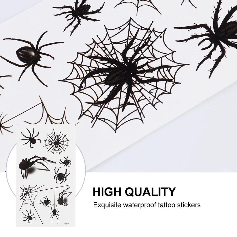 20pcs Halloween Tattoos Stickers Waterproof Temporary Spider Prints Tattoos