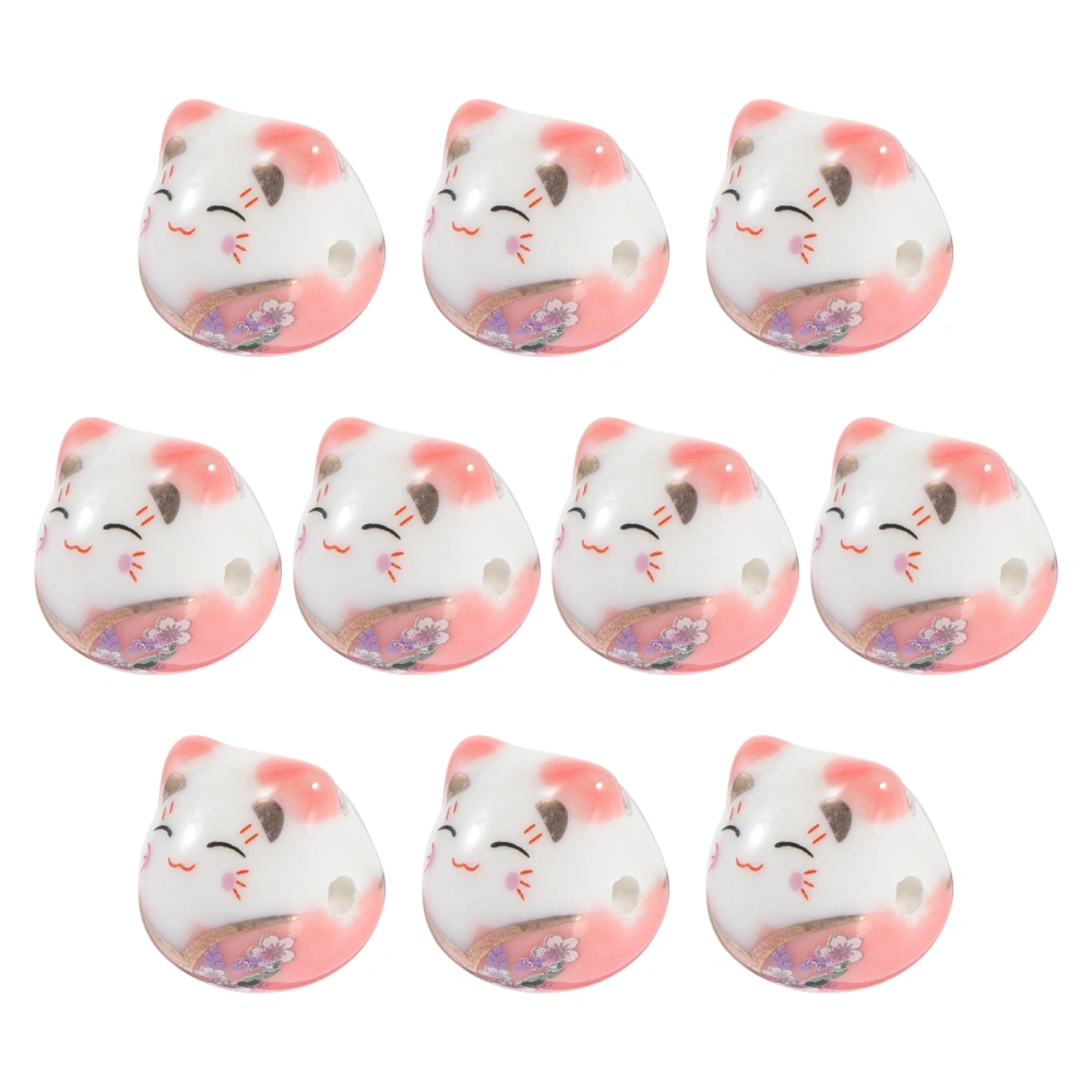 10pcs Creative Fortune Cat Ceramic Beads Decorative Beads Spacers for DIY Jewelry