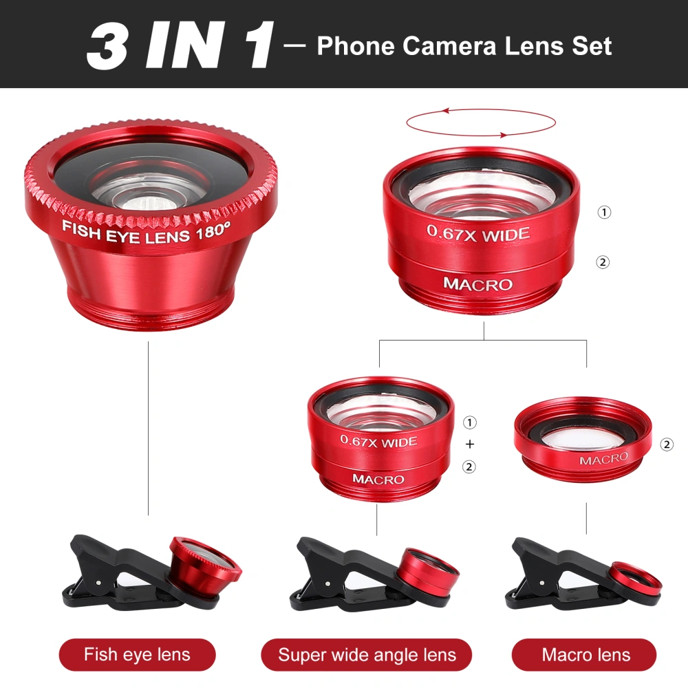 1 Set Phone Camera Lens Fisheye Wide Angle Camera Lens Macro Lens Smartphone Camera Lens with Clip