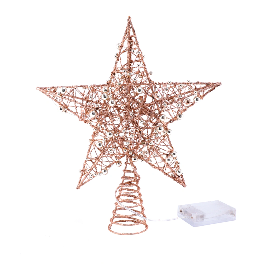 1PC Iron Star Tree Topper Glitter Star Christmas Holiday Tree Topper 5 Point Star Festival Treetop Decor for Home Party (With Light, Rose Gold)