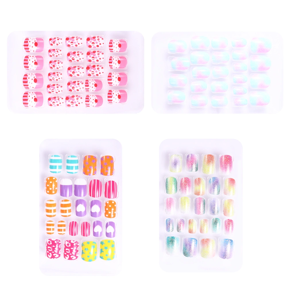 4 Boxes Fashion Nail Art Creative Fake Nail Manicure Decor Kids Children Nail Decor Mixed Style