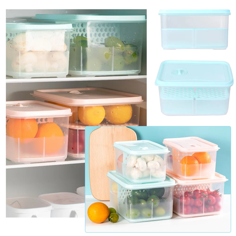 Refrigerator Storage Box Kitchen Food Container Compartment Storage Crisper (Blue, Small Size)