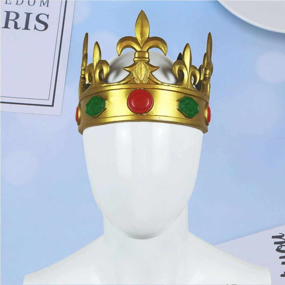 1PC PU Foaming King Crown Decor Role Play Plastic Crowns Royal Style Crown Props Simulation Pince Crown Party Cosplay Supplies for Halloween Dancing Party (Red+Green+Golden)