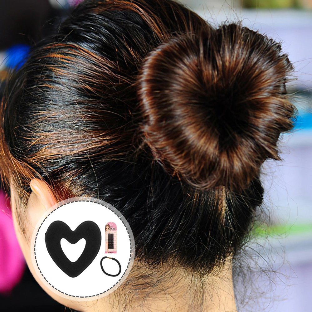 Hair Donut Heart Shape Donut Heart Shape Hair Bun Maker (Black)