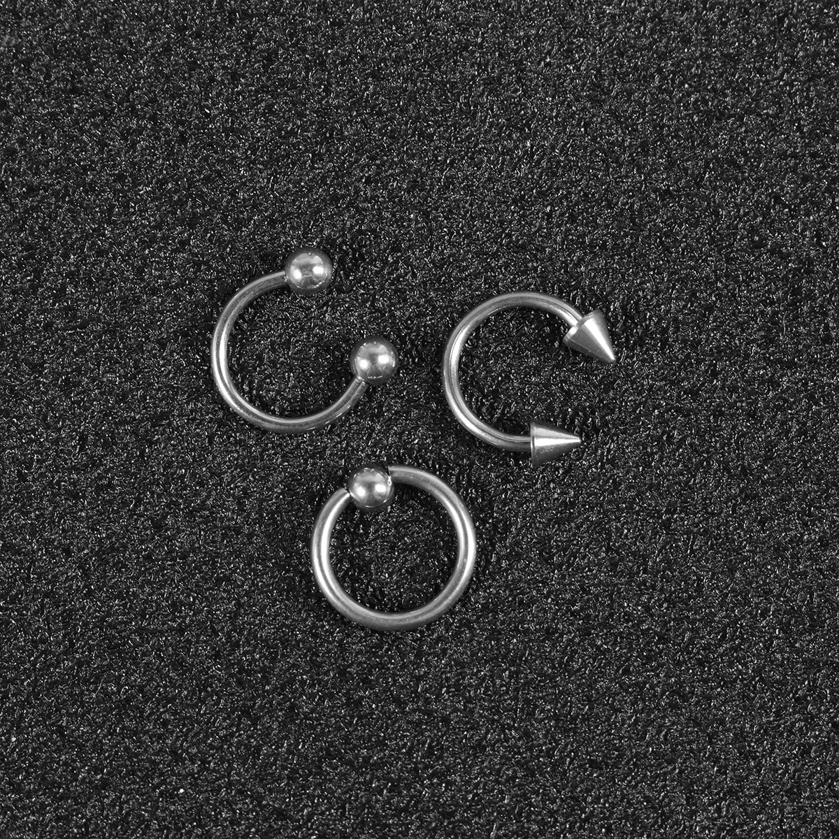 9pcs of One Set Delicate Curved Ring Labret Piercings Jewelry Metal Tongue Pin Simple Body Jewelry Set (Steel Color)