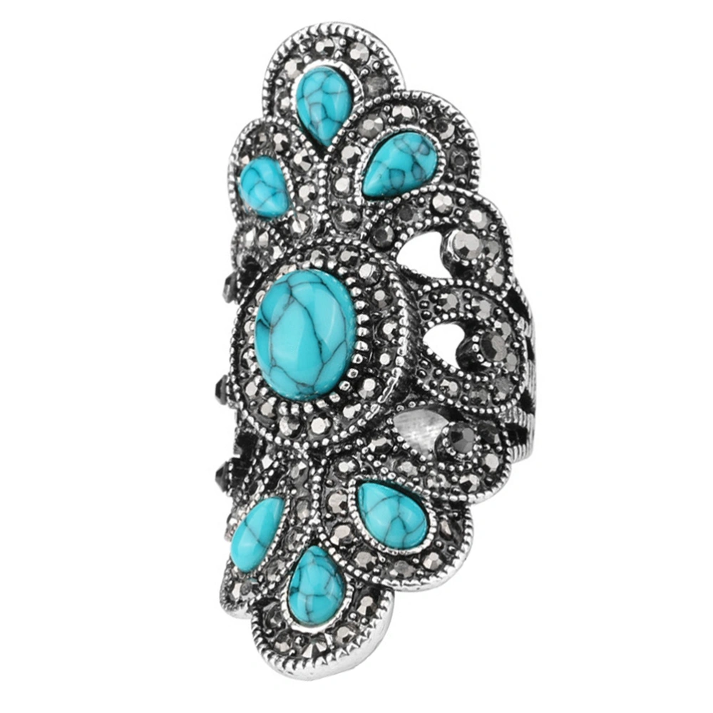 1pc Creative Blue Turquoise Ring Chic Hollow Ring Fashion Lady Ring Jewelry