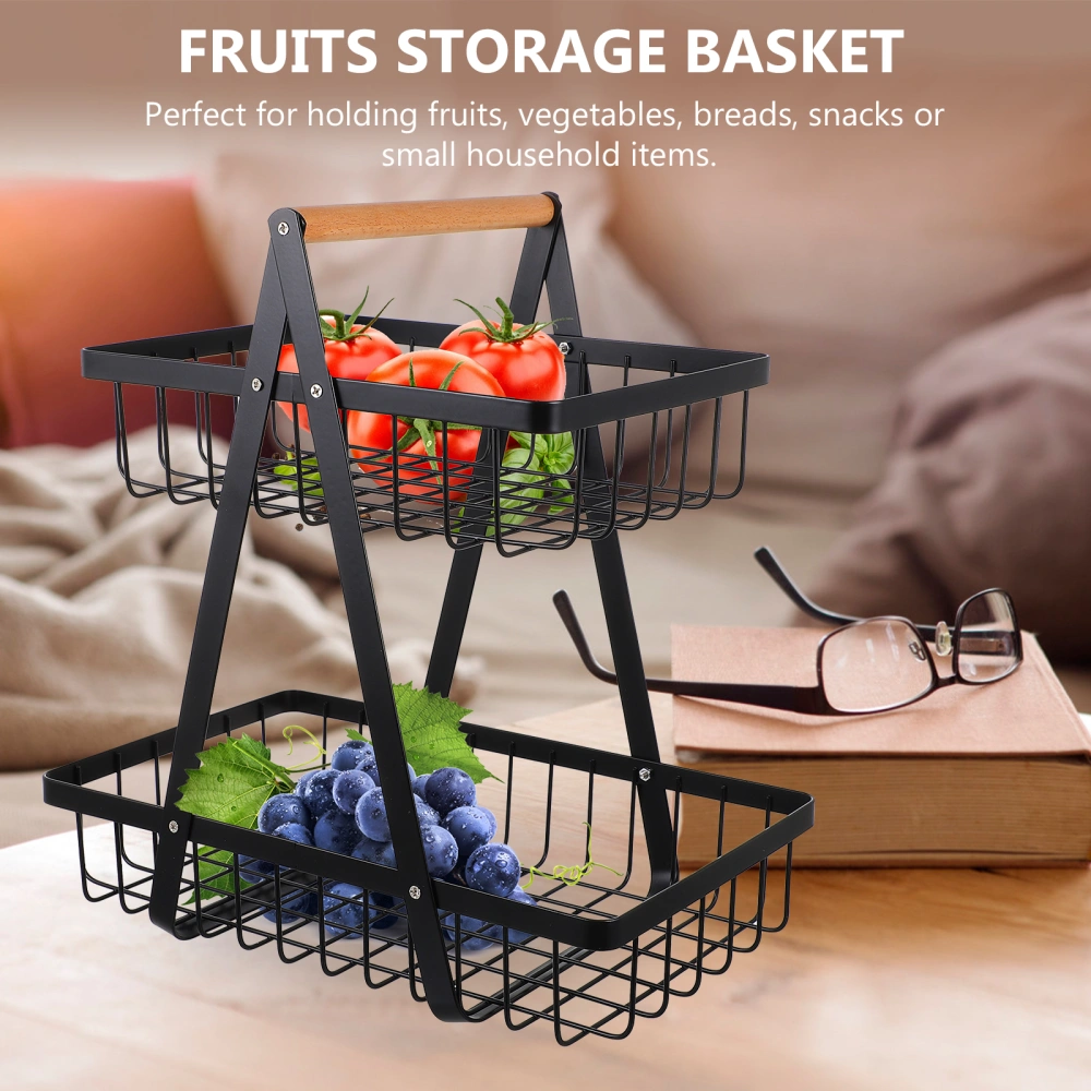 Double-Tier Metal Wire Fruits Basket Dining Room Organizer Fruit Storage Bowl