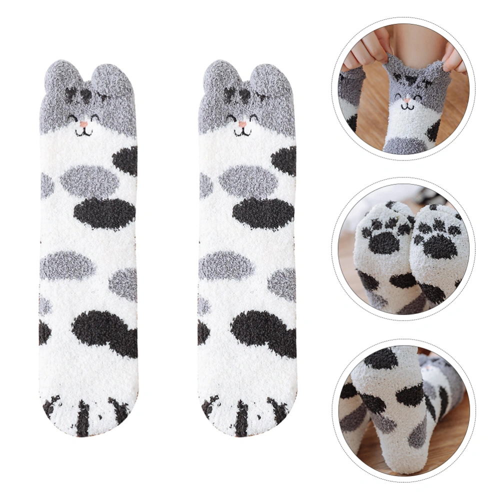 1 Pair Coral Fleece Socks Cat Paw Socks Plush Slipper Socks Casual Socks