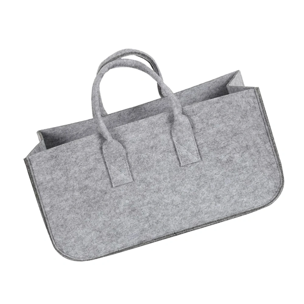 Felt Storage Bag Portable Folding Clothing Toys Storage Container Non-woven Fabric Handbag Firewood Basket (Grey)