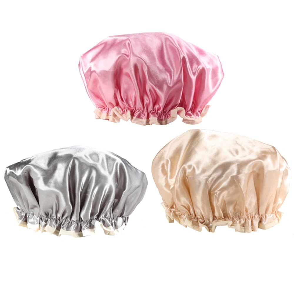 3pcs Waterproof Bathing Caps PEVA Dacron Caps for Woman (Random Color)