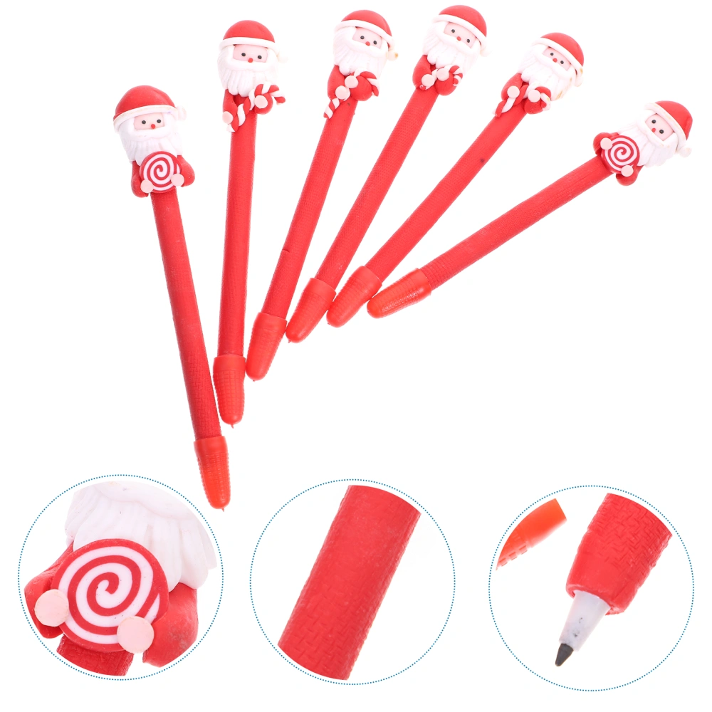 6Pcs Christmas Theme Ballpoint Pens Cartoon Santa Snowman Pen Lovely Stationery Gift Random Style