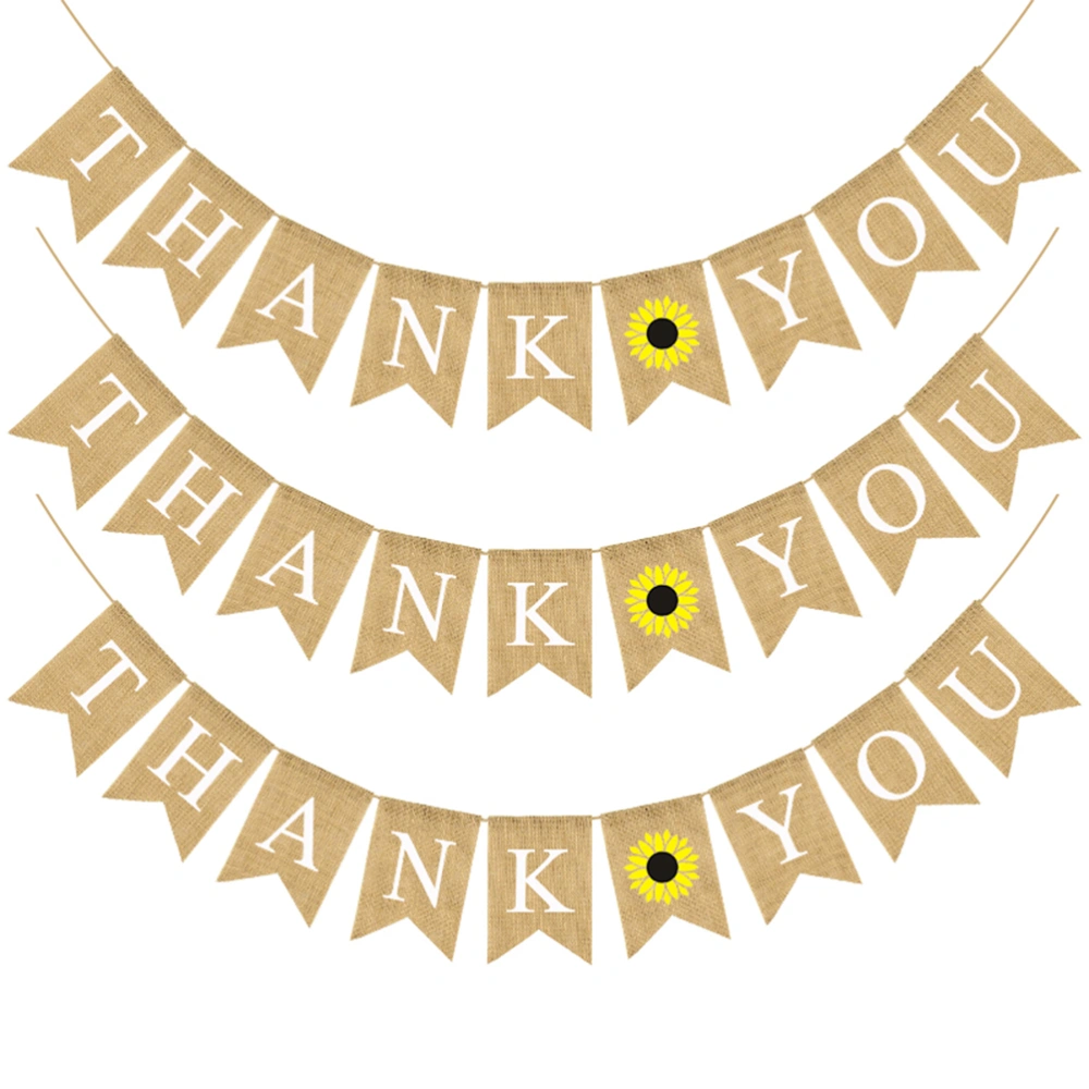 THANK YOU Wedding Party Swallowtail Banner Sunflower Printing Garland Bunting Flag Linen Dovetail Shape Party Supplies Decorations