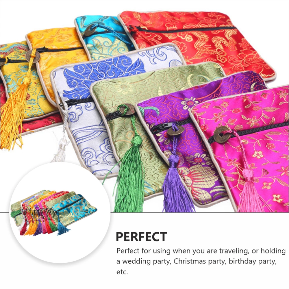 10Pcs Chinese Style Jewelry Pouch Brocade Bracelet Storage Bag (Mixed Color)