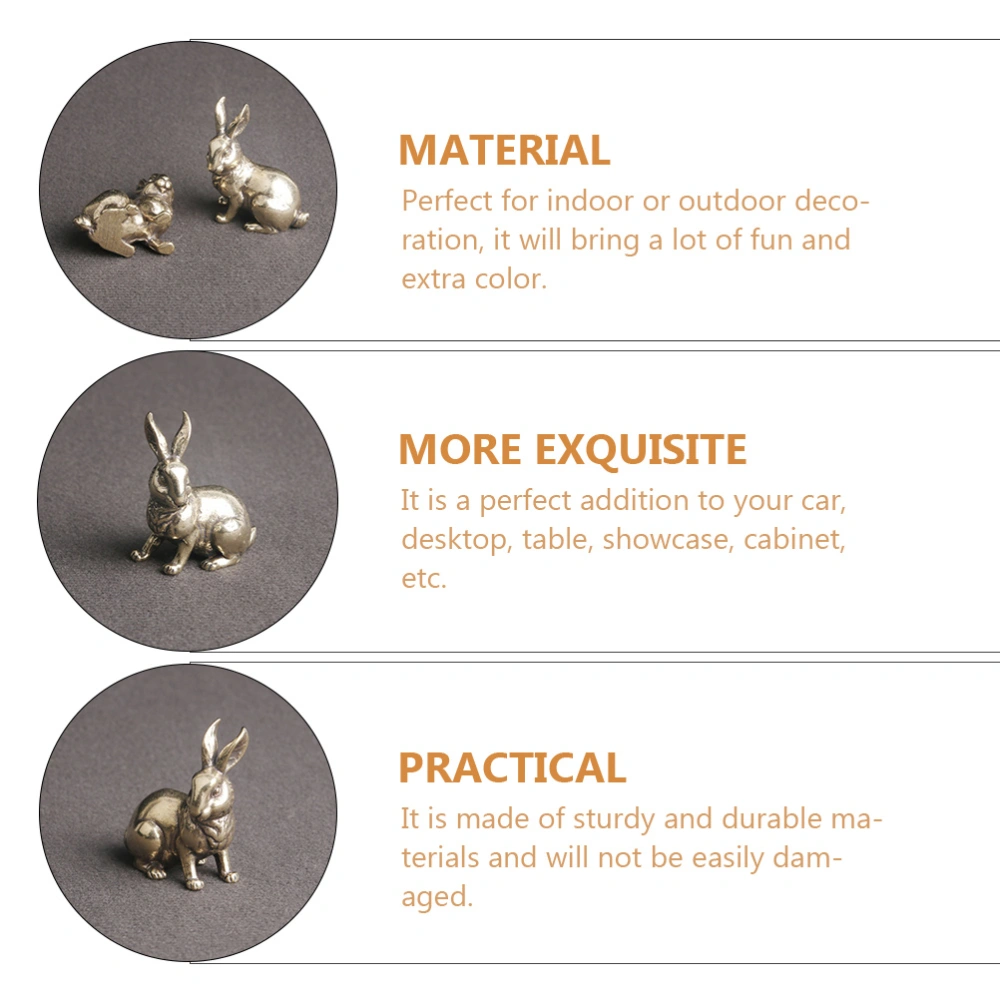 2Pcs Mini Brass Rabbit Adornment Exquisite Rabbit Model Desktop Small Rabbit Decor