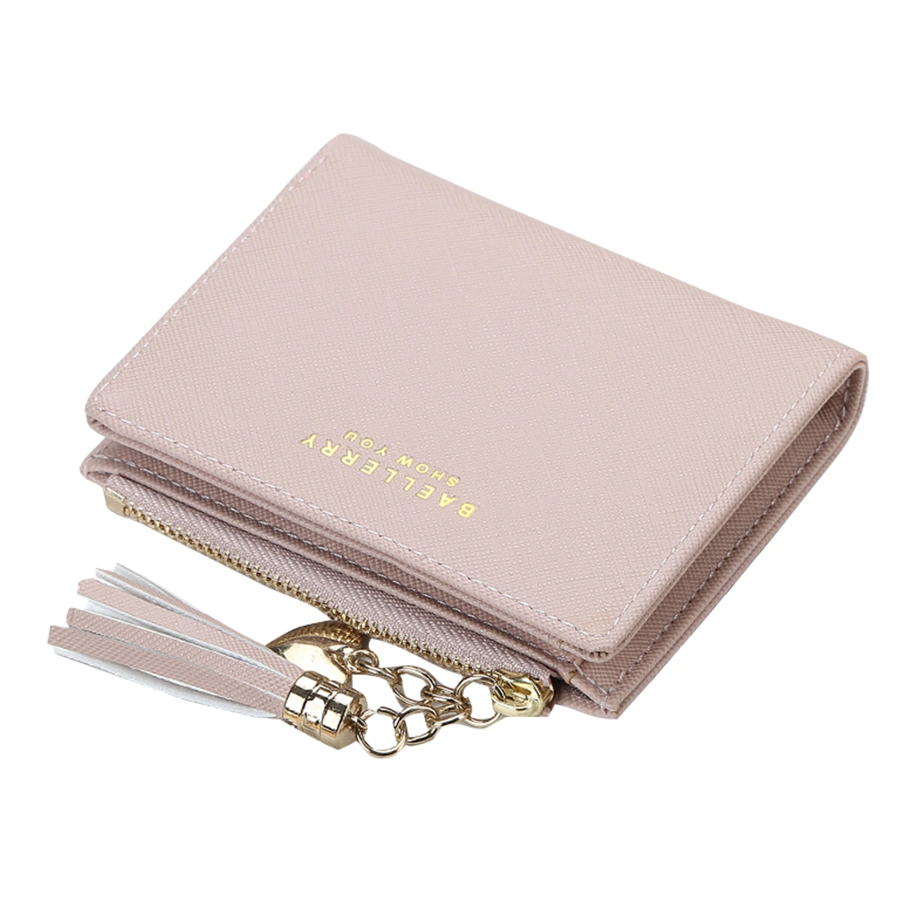 New Fashion Women Wallet Short Coin Purse Korean Tassel Money Clip Personality Female Ladies Credit Holder (Pink)