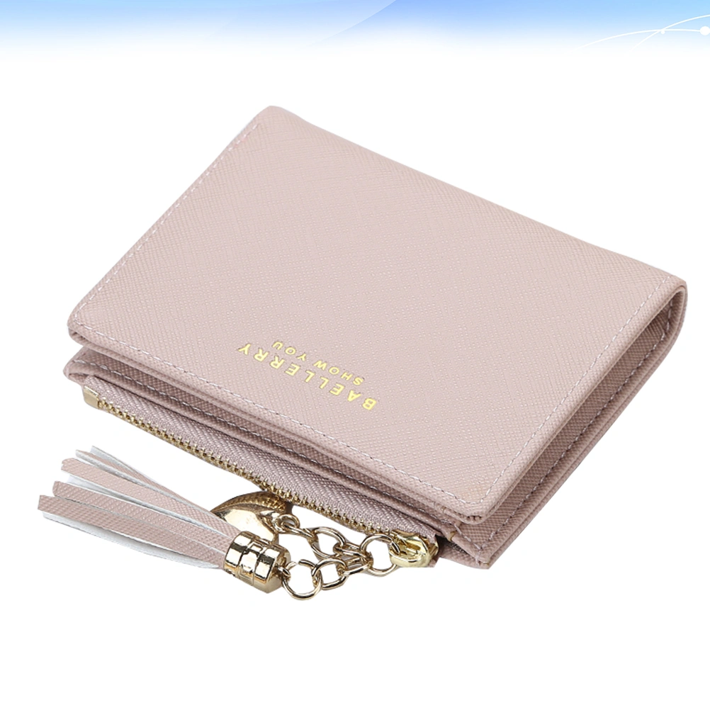 New Fashion Women Wallet Short Coin Purse Korean Tassel Money Clip Personality Female Ladies Credit Holder (Pink)