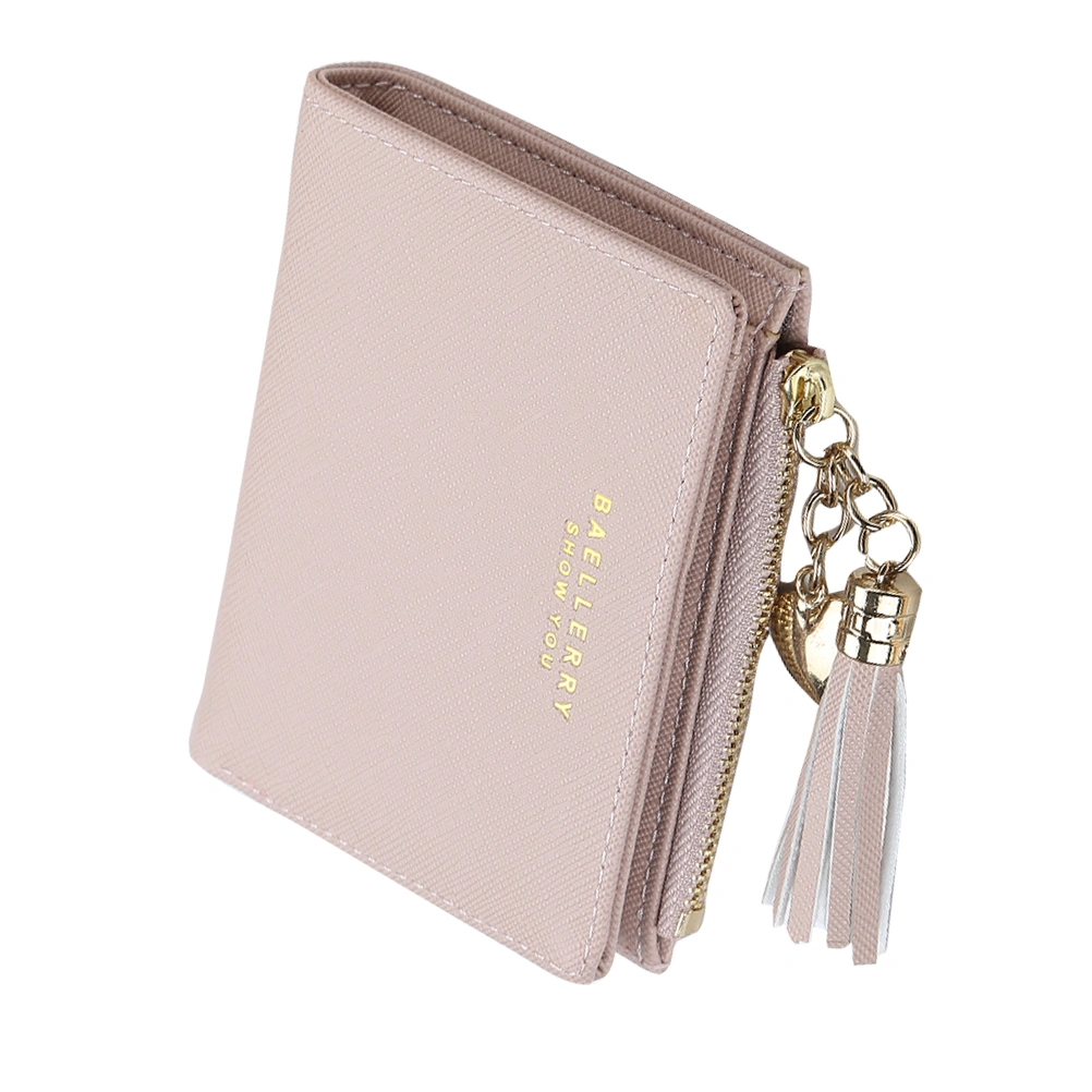 New Fashion Women Wallet Short Coin Purse Korean Tassel Money Clip Personality Female Ladies Credit Holder (Pink)
