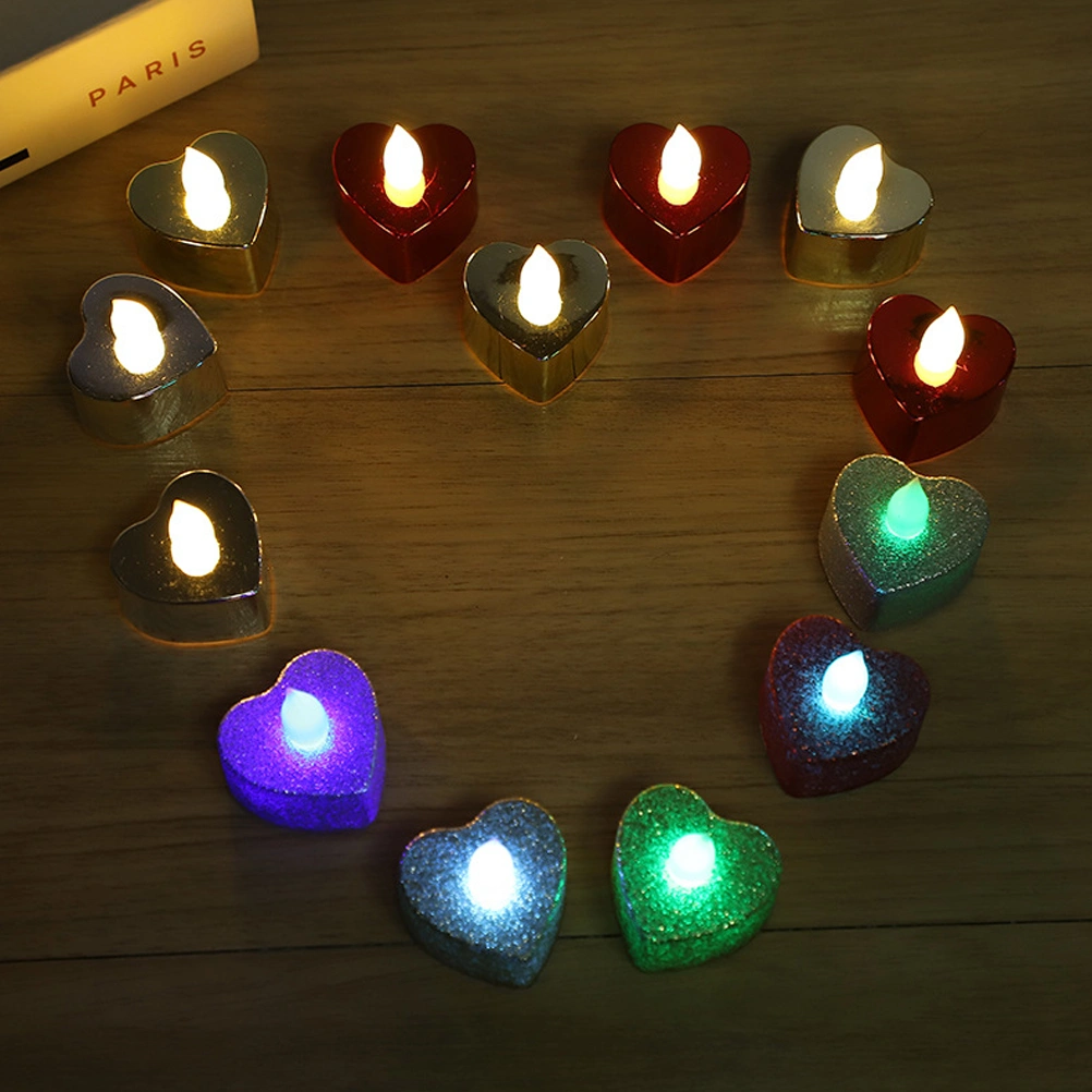 12pcs LED Electric Heart-shape Candle Lamp Simulation Heart-shape Candle Lamp